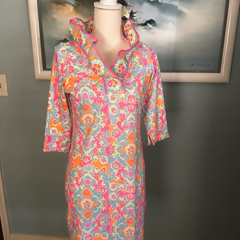 New Gretchen Scott ruffneck dress watteau turquoise